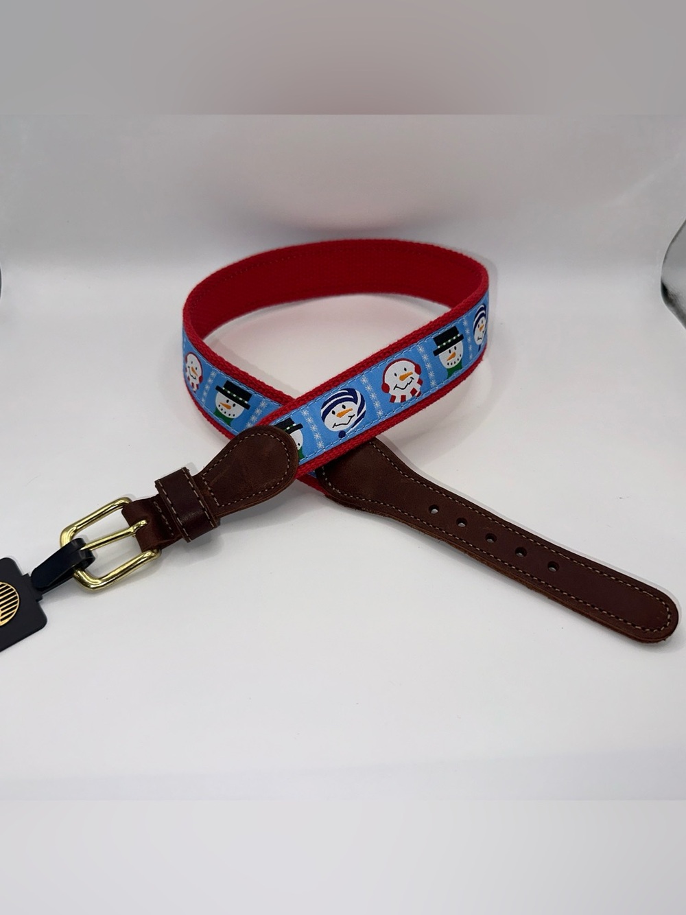 Preston Leather Snowman Holiday Belt Solid Brass Buckle Kids Size 22 Made in USA